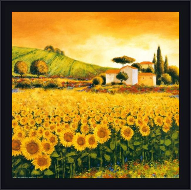 Framed Richard Leblanc valley of sunflowers painting