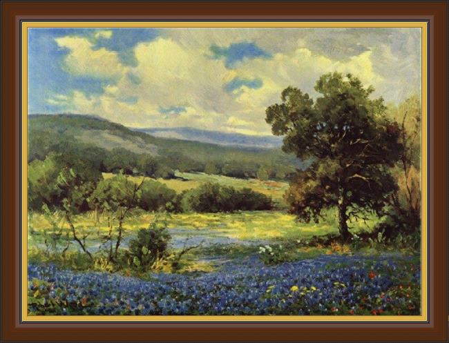Framed Robert Wood fields of blue painting