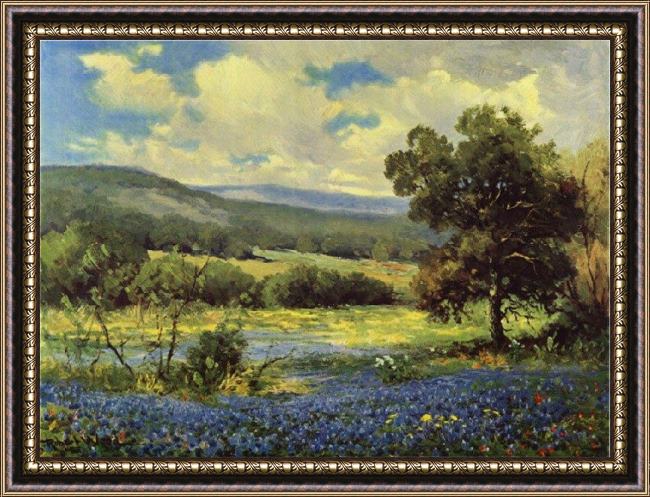 Framed Robert Wood fields of blue painting