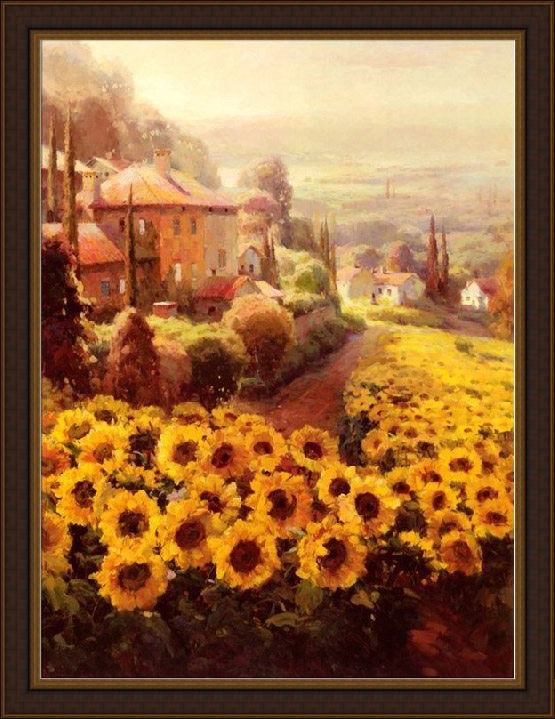 Framed Roberto Lombardi fields of gold painting