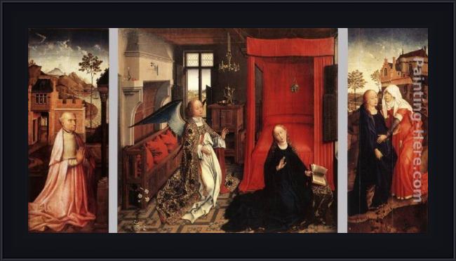 Framed Rogier van der Weyden annunciation triptych painting