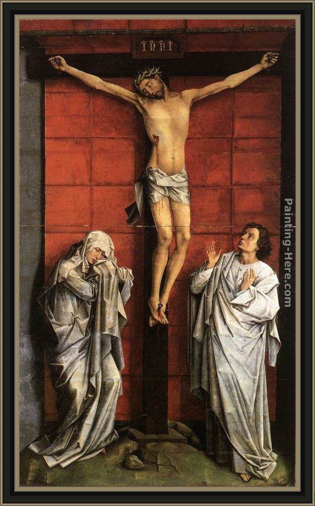 Framed Rogier van der Weyden christ on the cross with mary and st. john painting