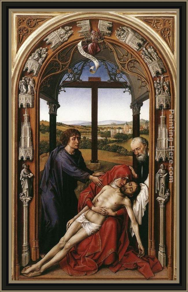 Framed Rogier van der Weyden miraflores altarpiece central panel painting