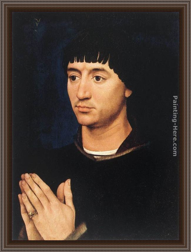 Framed Rogier van der Weyden portrait diptych of jean de gros right wing painting