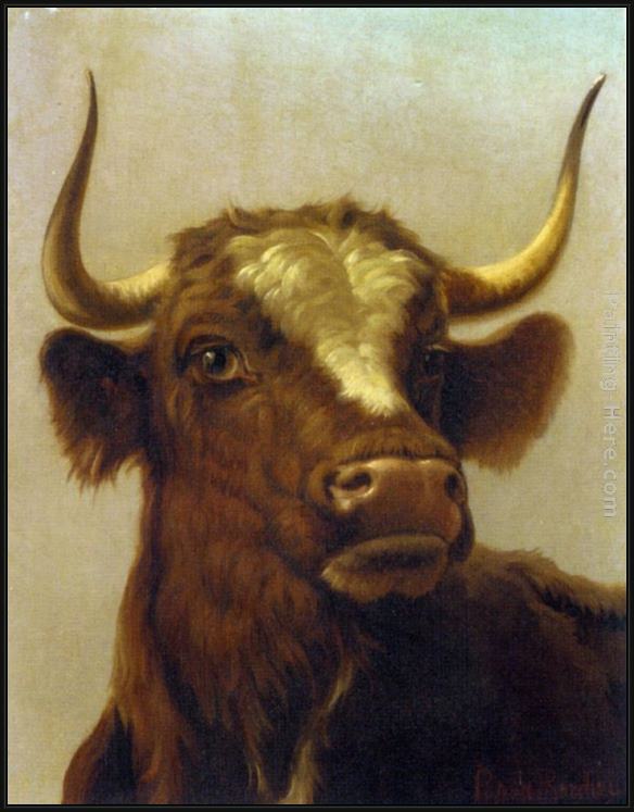 Framed Rosa Bonheur head of a bull painting