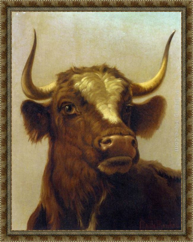 Framed Rosa Bonheur head of a bull painting