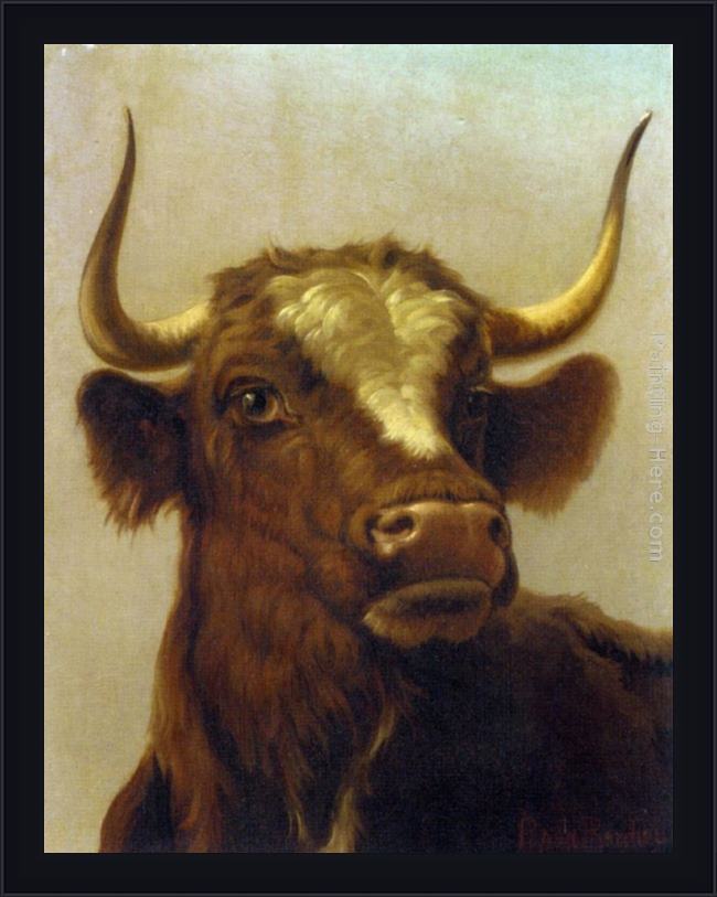 Framed Rosa Bonheur head of a bull painting