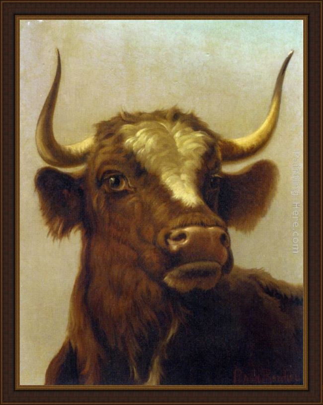 Framed Rosa Bonheur head of a bull painting