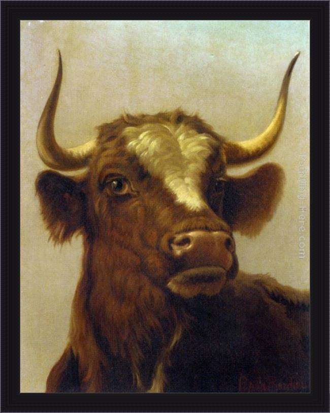 Framed Rosa Bonheur head of a bull painting