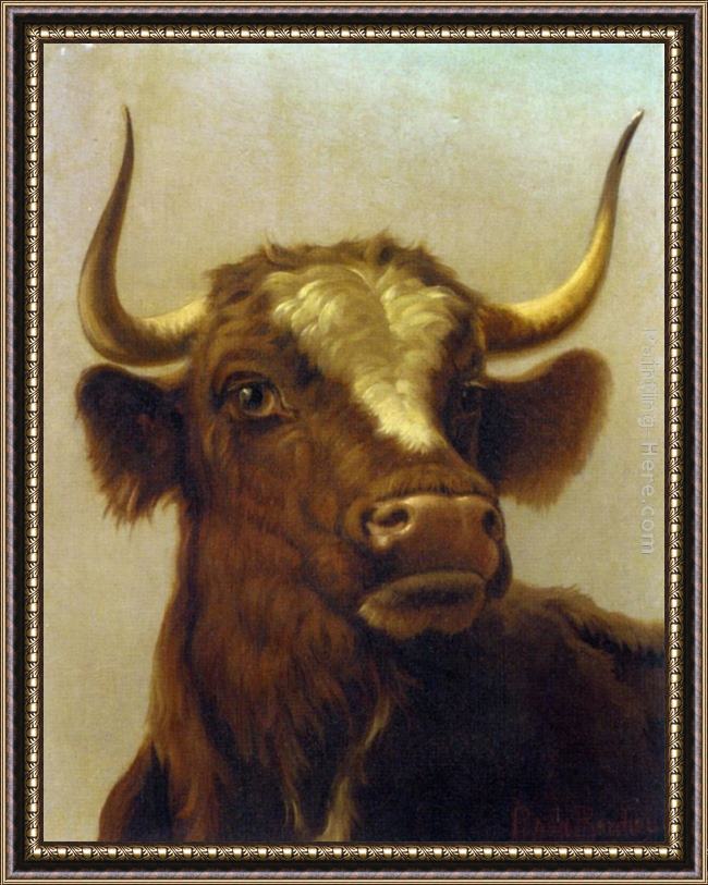 Framed Rosa Bonheur head of a bull painting