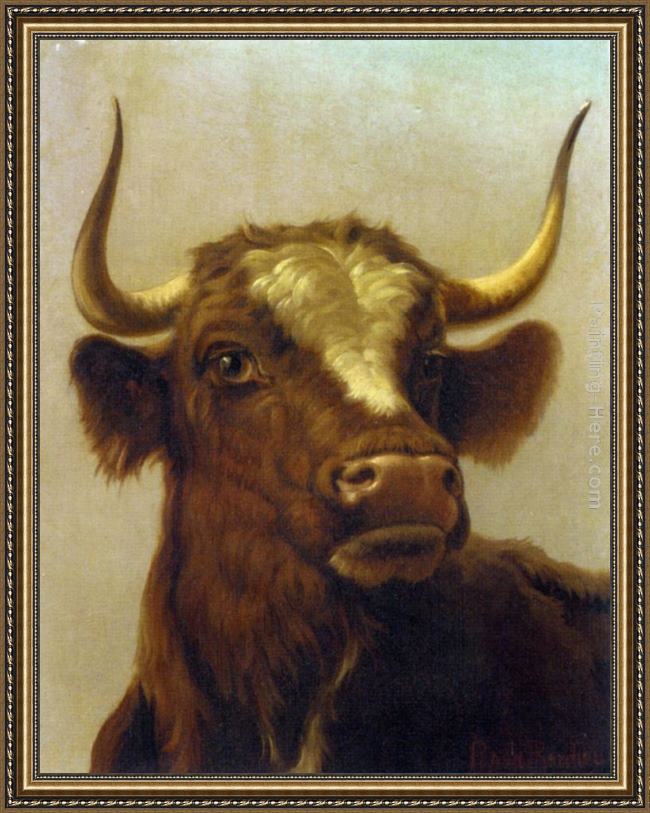 Framed Rosa Bonheur head of a bull painting