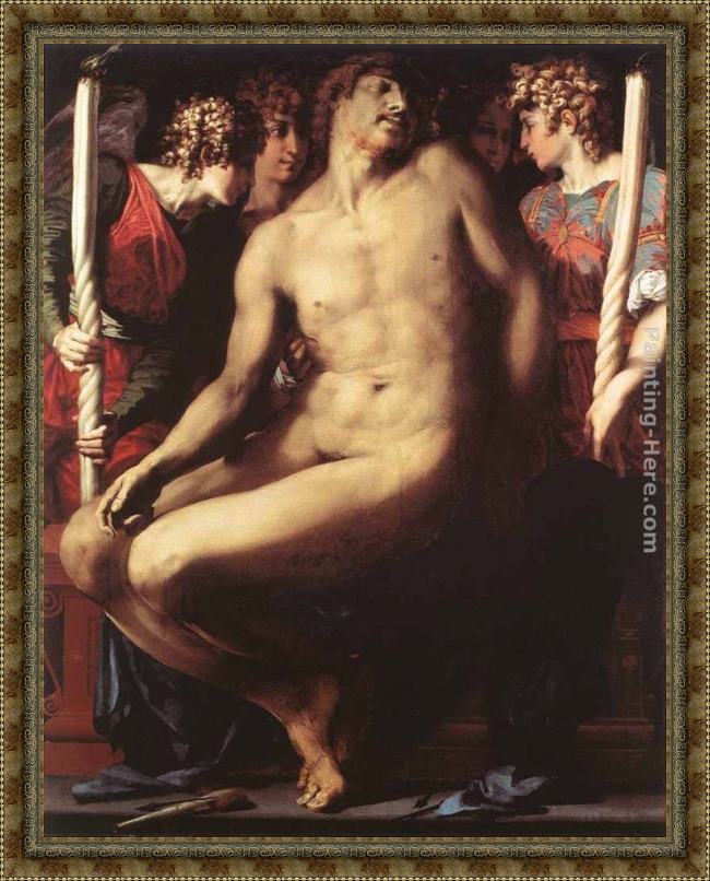 Framed Rosso Fiorentino dead christ with angels painting