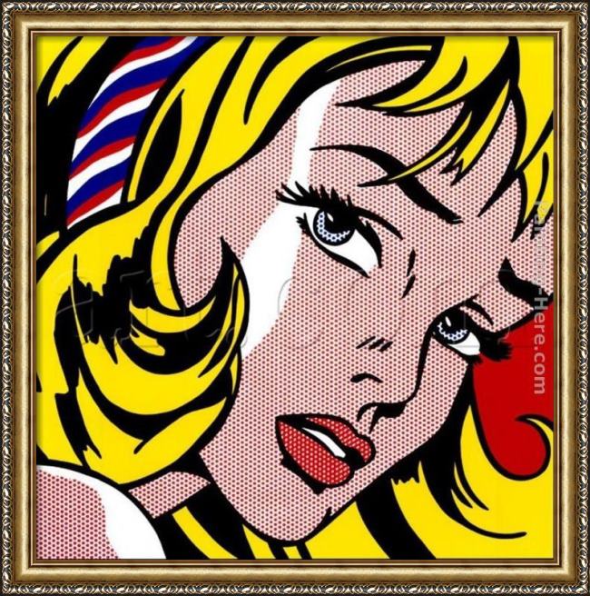 Framed Roy Lichtenstein girl with hair painting