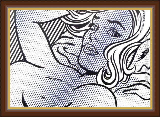 Framed Roy Lichtenstein seductive girl painting