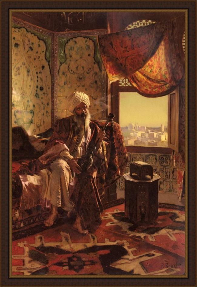 Framed Rudolf Ernst smoking the hookah painting