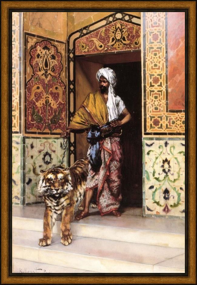 Framed Rudolf Ernst the pasha's favourite tiger painting