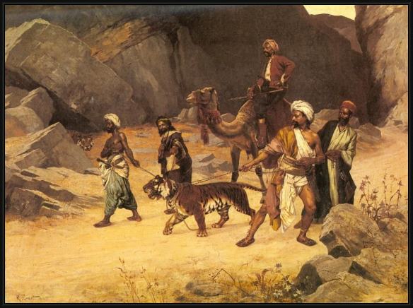 Framed Rudolf Ernst the tiger hunt painting