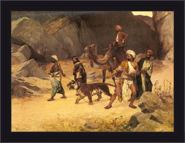 Framed Rudolf Ernst the tiger hunt painting