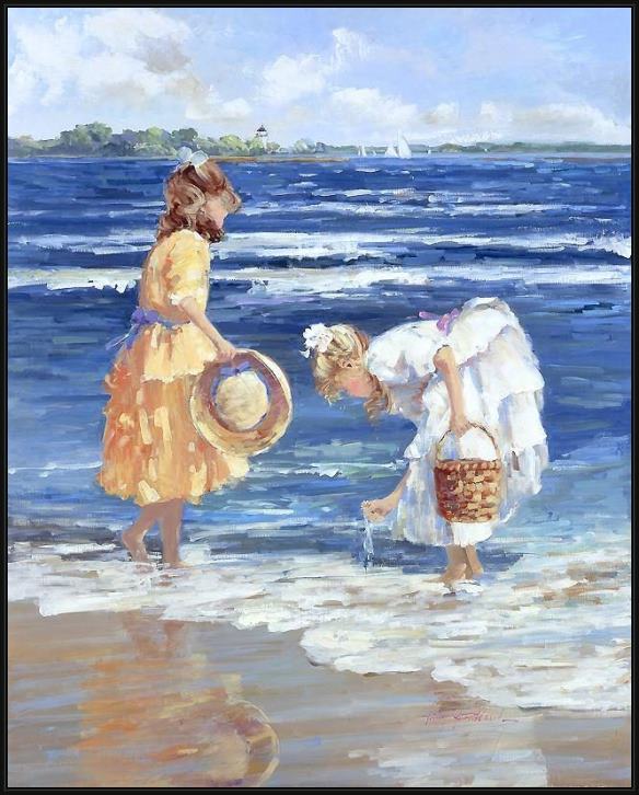 Framed Sally Swatland connecticut shore painting