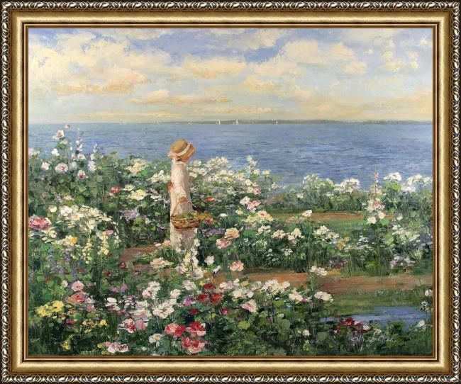 Framed Sally Swatland island garden painting