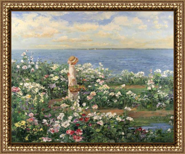 Framed Sally Swatland island garden painting