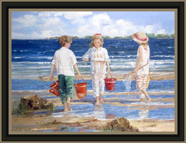 Framed Sally Swatland nets and pails painting