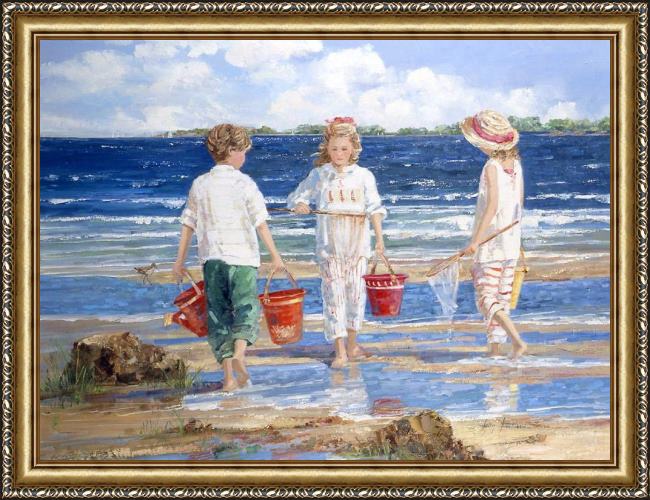 Framed Sally Swatland nets and pails painting