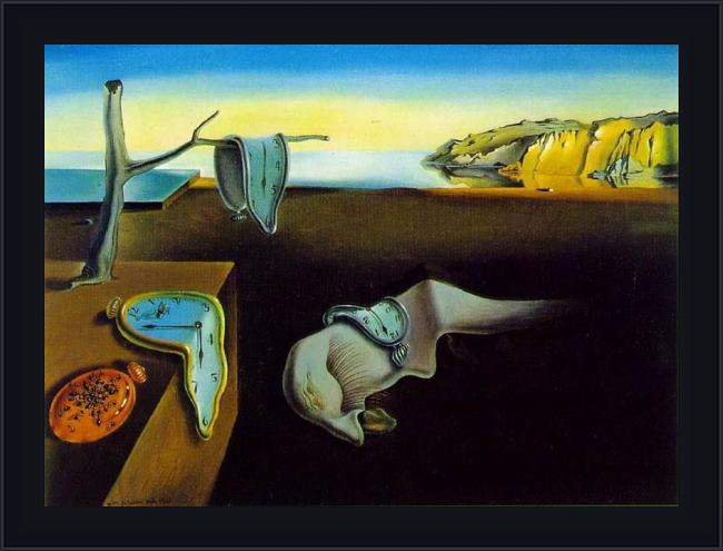 Framed Salvador Dali clock melting clocks painting