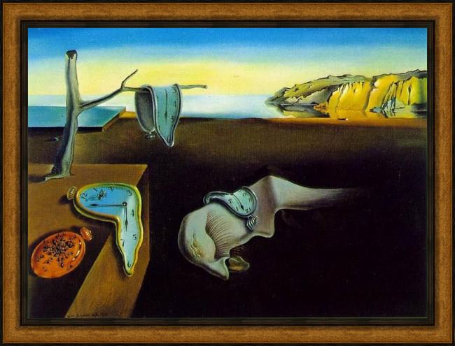 Framed Salvador Dali clock melting clocks painting