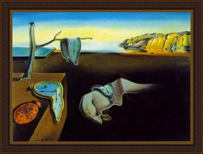 Framed Salvador Dali clock melting clocks painting