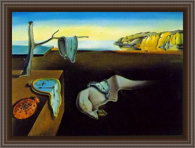 Framed Salvador Dali clock melting clocks painting