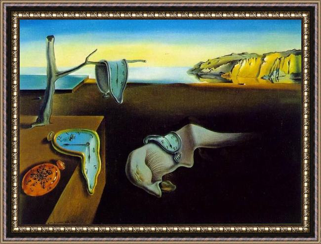 Framed Salvador Dali clock melting clocks painting