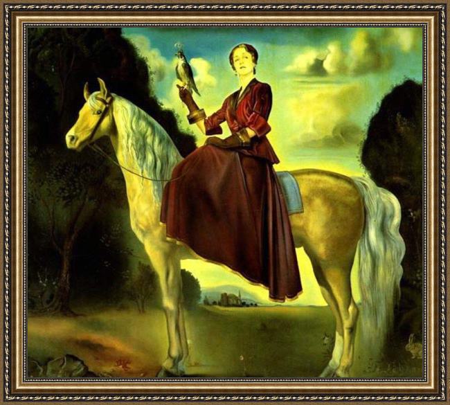 Framed Salvador Dali equestrian fantasy - portrait of lady dunn painting