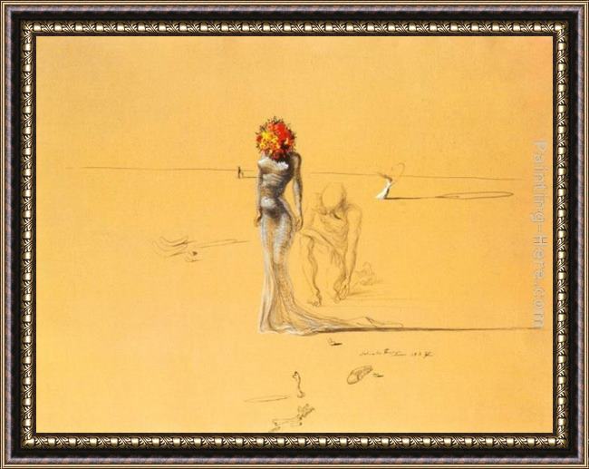 Framed Salvador Dali female figure with head of flowers painting