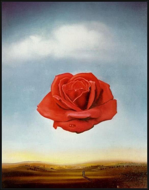 Framed Salvador Dali meditative rose painting