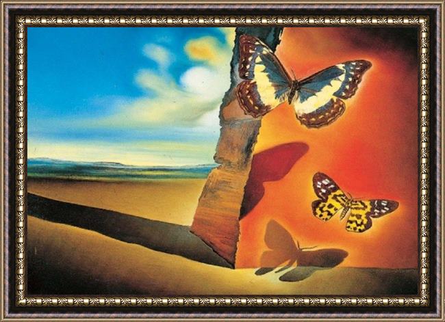 Framed Salvador Dali paysage aux papillons (landscape with butterflies) painting