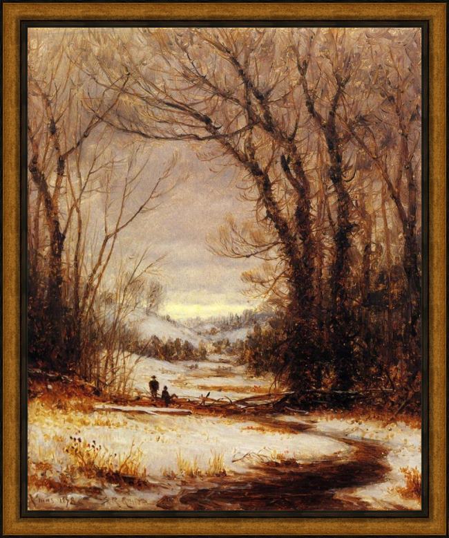 Framed Sanford Robinson Gifford a winter walk painting