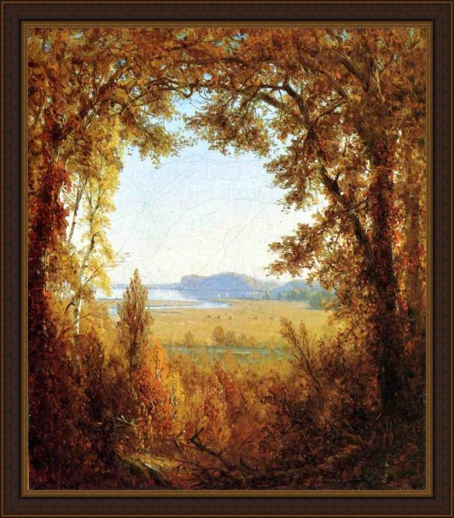 Framed Sanford Robinson Gifford hook mountain on the hudson river painting