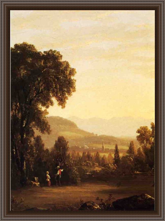Framed Sanford Robinson Gifford landscape with village in the distance painting