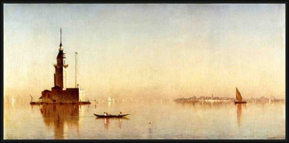 Framed Sanford Robinson Gifford leander's tower on the bosphorus painting