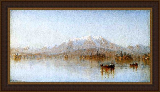 Framed Sanford Robinson Gifford mount katahdin from lake millinocket painting