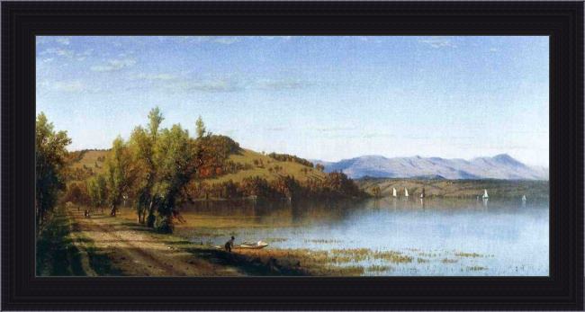 Framed Sanford Robinson Gifford south bay, on the hudson, near hudson, new york painting