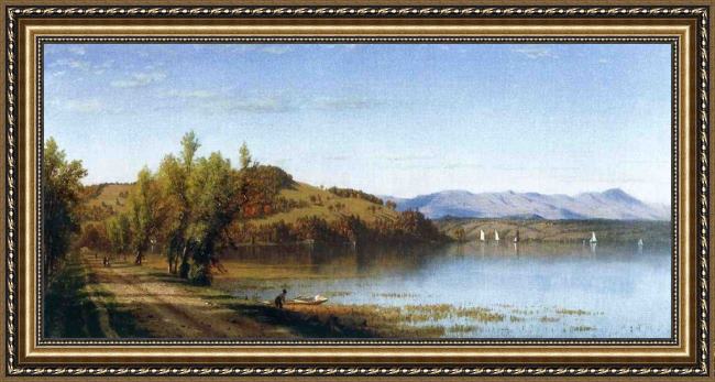 Framed Sanford Robinson Gifford south bay, on the hudson, near hudson, new york painting