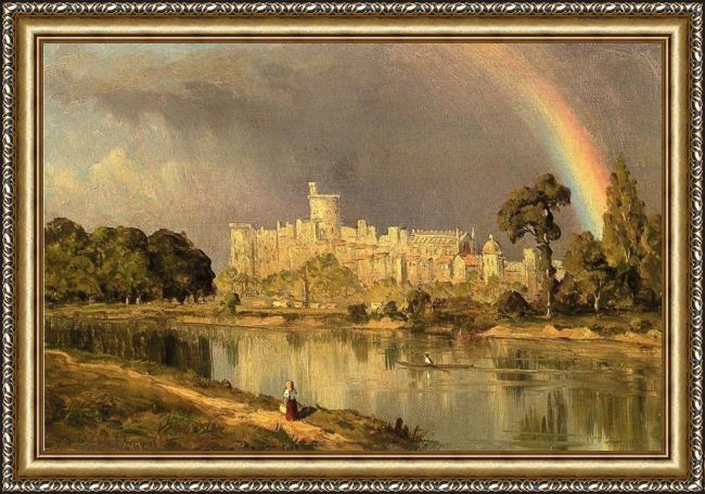 Framed Sanford Robinson Gifford study of windsor castle painting