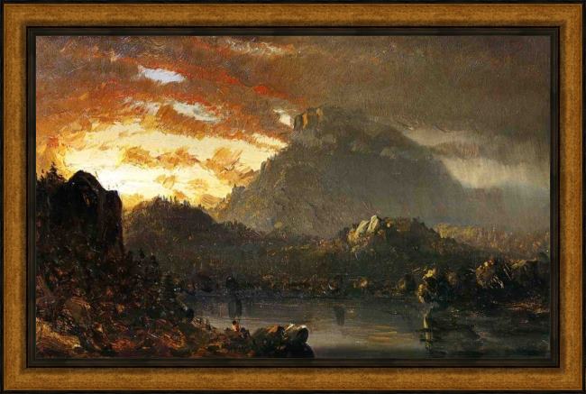 Framed Sanford Robinson Gifford sunset in the wilderness with approaching storm painting