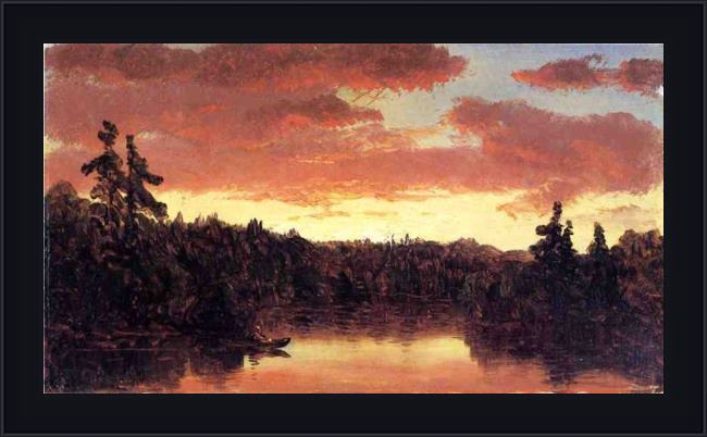 Framed Sanford Robinson Gifford sunset on lake george painting