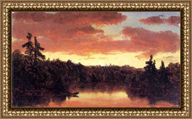 Framed Sanford Robinson Gifford sunset on lake george painting