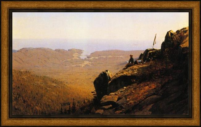 Framed Sanford Robinson Gifford the artist sketching at mount desert, maine painting