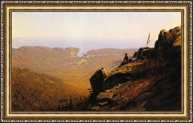 Framed Sanford Robinson Gifford the artist sketching at mount desert, maine painting