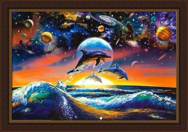 Framed Sea life dolphin universe painting